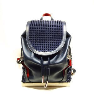 Christian Louboutin Navy and Red Leather Fabric Explorafunk Backpack Auth